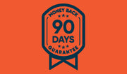 90-day money-back guarantee badge on an orange background