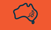 Map of Australia with a kangaroo on an orange background