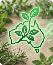 Australian Made icon with Australia and growing left on a natural background