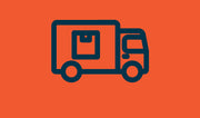 Outline of a delivery truck on an orange background