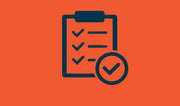 Icon of a clipboard with checkmarks on an orange background