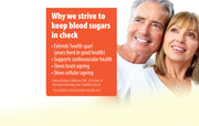 Advertisement featuring a man and woman with text about managing blood sugars.